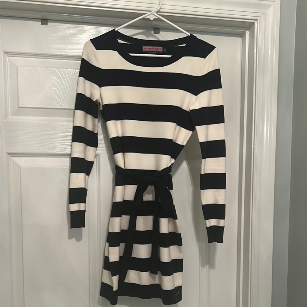 Vineyard Vines Navy and White Striped Long Sleeve Dress